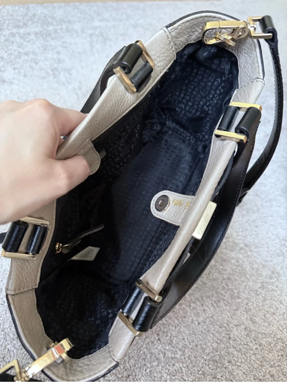 Kate Spade Houston Street Grey Taupe White Two Tone Satchel Handbag